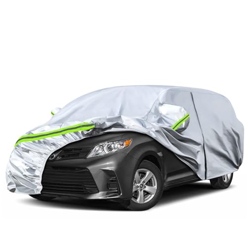 Image of Waterproof Car Covers Replace for 2003-2025 Toyota Sienna Minivan, 6 Layers Silver All Weather Custom-fit Car Cover with Zipper Door & Windproof Bands for Snow Rain Dust Hail Protection