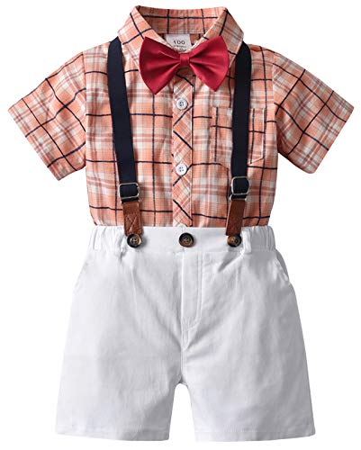 Baby Boys Gentleman Formal Outfits Set Formal Tuxedo Suits Newborn Seersucker 3 Piece Set with Tie 4-5 Years