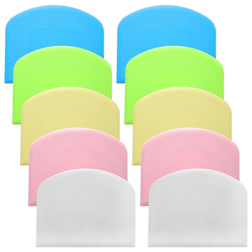 10 Pcs Bread Scraper, Plastic Bowl Scrapers for Bread Dough, Flexible Food Scraper Tool for Breads, Cake Dough and Fondant Frosting (Green, Pink, Blue, White, Yellow)