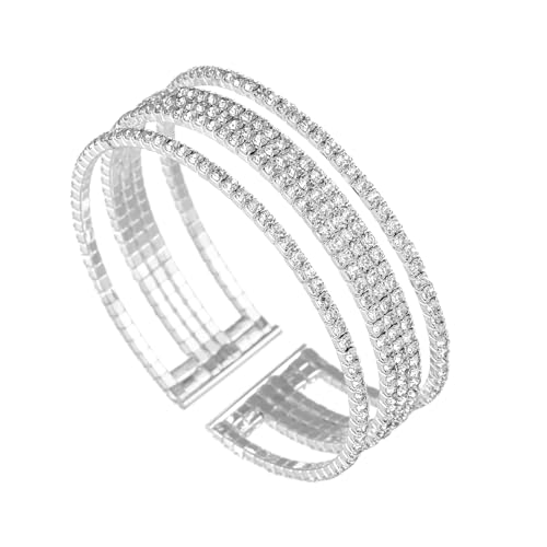 Multi-layer Sparkling Rhinestone Cuff Bracelet For Women Crystal Bangle Strand Wrap Bracelet for Party Prom Wedding