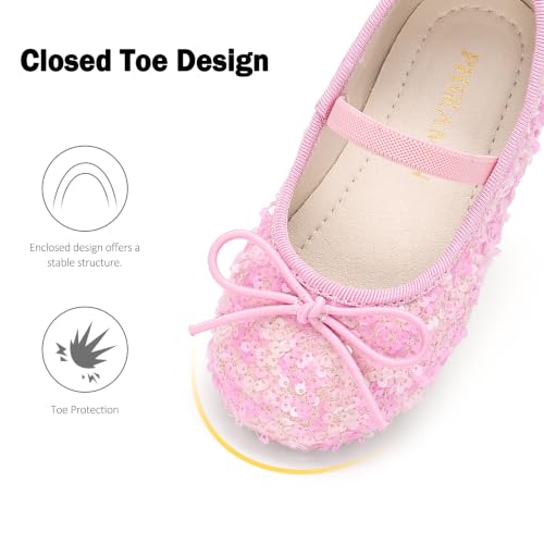Image of PHIRAMIN Toddler Flower Girl Glitter Dress Shoes Little Girl Ballet Flats Bow Wedding Party