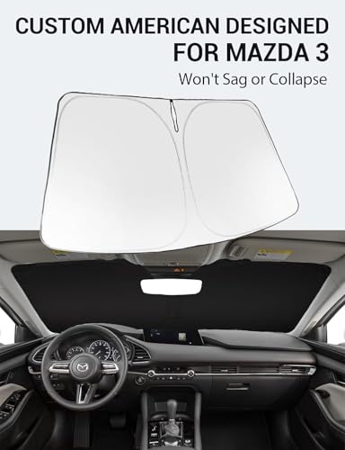 Image of Proadsy 2026 Upgrade Windshield Sun Shade Custom Fit Mazda 3 2019-2025 2026 Mazda3 Hatchback /Sedan Front Sunshade Protector Foldable Sun Visor Blocks UV Rays Keep Car Cooler