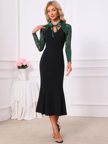 Image of Allegra K Victorian Shrug for Women's Lace Gothic Tie Neck Evening Bolero | Crop length, lace floral. For cocktail, Halloween cosplay parties. choker collar, shoulder arm cover up