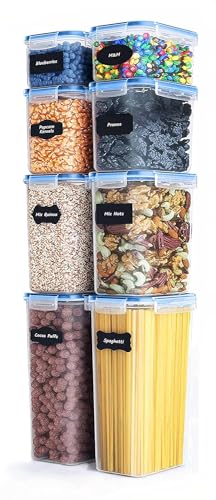 Image of Kitchen Storage Container Set Food Safe & BPA Free Plastic Kitchen Containers and Jars 500mlx2-1000mlx2-1500mlx2-2100mlx2 Cereal Dispensers Airtight Fridge Container with Leakproof Lid (8)