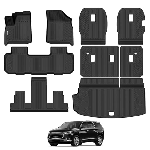 Bingoliner Floor Mats for 2018-2023 (Fit 2024 Traverse Limited) Chevrolet Traverse 7 Seats 2 Row Bucket Seat Trunk Mat and Backrest Mat All Weather TPE Protector for Chevy Traverse Accessories
