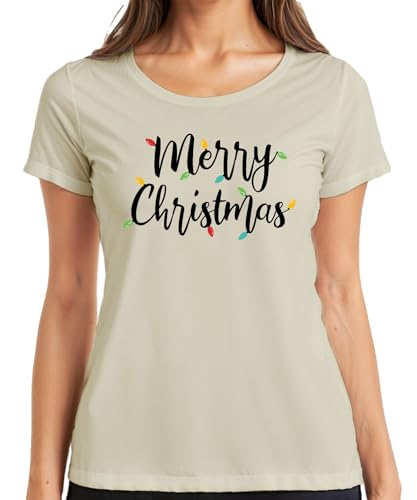 Merry Christmas Lichterkette - Camiseta de Navidad para mujer, naturaleza, M