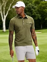 JEMLDL Short Sleeve Polo Shirts for Men Summer Quick Dry Stretch Slim Fit Golf Shirt with Pocket 4 Button Placket Olive XL — image 3