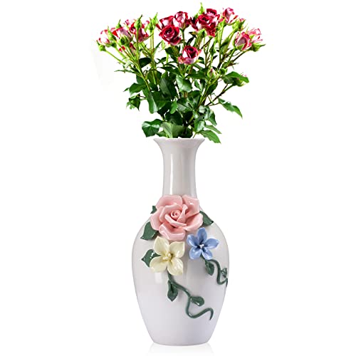 SaNgaiMEi Vase à fleurs en céramique blanc moderne pour décoration d'intérieur, cuisine, bureau, décoration de mariage - 17 cm de haut Cover