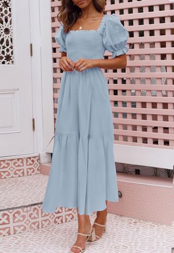 Image of ZESICA Women's 2026 Summer Boho Floral Print Dress Square Neck Ruffle Swing Beach Vacation Long Maxi Dresses
