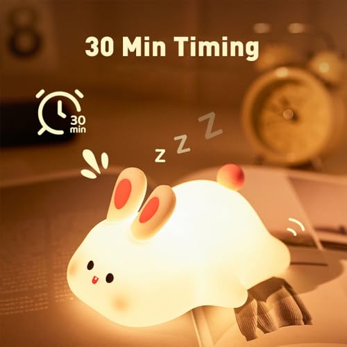 Image of IFTHFOUR Bunny Night Light - 16 Color Kawaii Silicone Lamp, Rechargeable Dimmable Nursery Light, Soft Touch Rabbit Nightlight for Toddler Room, Baby Bedside Lamp for Girls and Boys