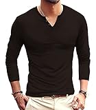 NUOKESASI Men's Casual Slim Fit Basic Henley Long Sleeve Fashion T-Shirt Black-Medium