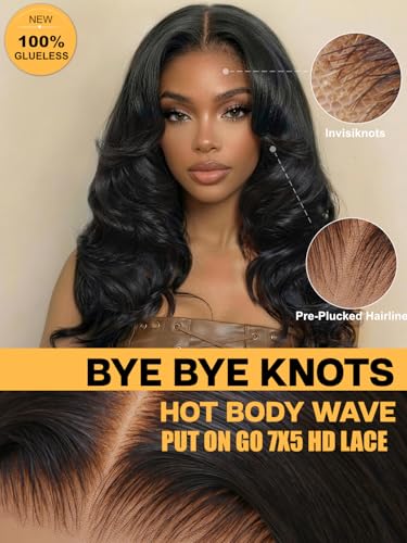 Image of Sunber Body Wave Pre Cut 7x5 Lace Front Wig Human Hair 180% Density 18inch
