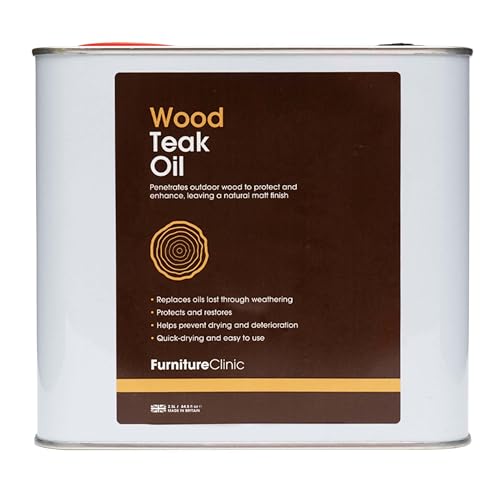 Aceite para Teca Furniture Clinic – Aceite para Madera Que Protege los Muebles del jardín – Restaura la Madera y previene el deterioro – Secado rápido – Acabado Mate Natural – 2.5 L