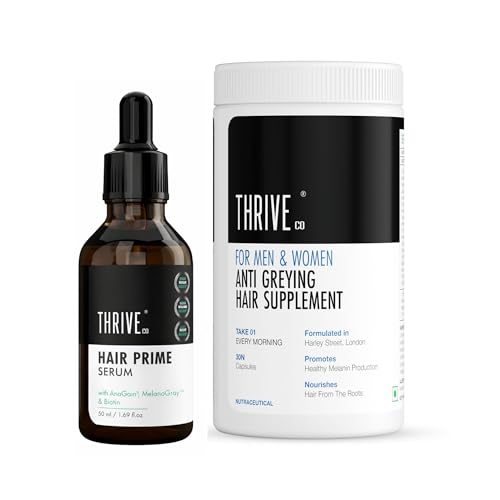 Image of ThriveCo Anti Grey Hair Serum 50ml + Anti Grey Hair Supplement 30 Capsules | Reduces Premature Greying | Advanced Clinically Proven Grey Hair Treatment | For Men & Women