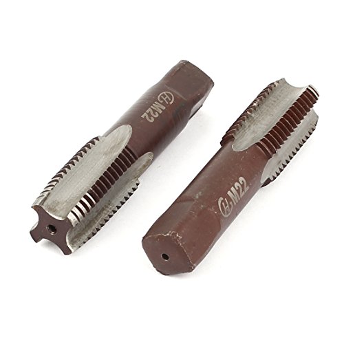 Aexit M22 x Taps 2.5 Metric Browm Straight Threaded 4 Flutes Hand Connector Taper Taps Threading Tools Pipe Taps 2 Pcs