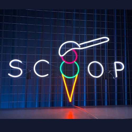 Scoop Ice Cream Neon Sign 28 inches Led Scoop Decors Light Up Signs Wall Decor for Home Bedroom Shop Club Coffee Shop Decorations