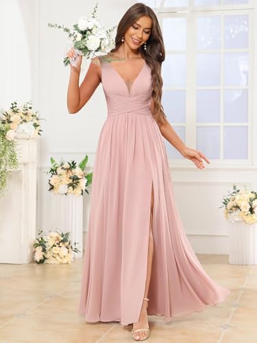 TORYEMY Chiffon Bridesmaid Dresses for Women Long V Neck Formal Evening Dresses with Slit2