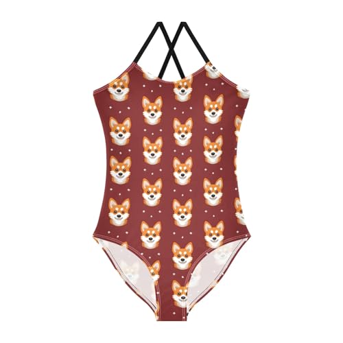 Girl's One Piece Swimsuit Corgi Face Cute Cartoon Beach Bathing Swimwear