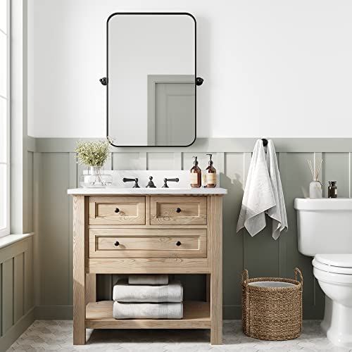 Barnyard Designs 24X36 Rectangle Adjustable Mirror, Metal Framed Mirror For Wall, Wall-Mounted Bathroom Mirrors, Vanity Mirror, Wall Mirrors Bedroom, Black #TOP2