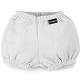 PinkZebra Musselin-Pumphose Baby Jungen von 3-10 Monate, Kurze Hose Short für Sommer, weiche Bloomers atmunsgaktiv aus 100% Baumwolle Handmade, Grau