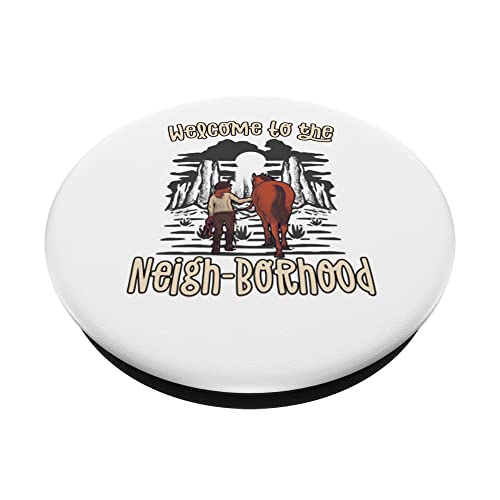 Welcome to the Neigh-borhood Girls Funny Horse Riding PopSockets Swappable PopGrip, Black - Image 2