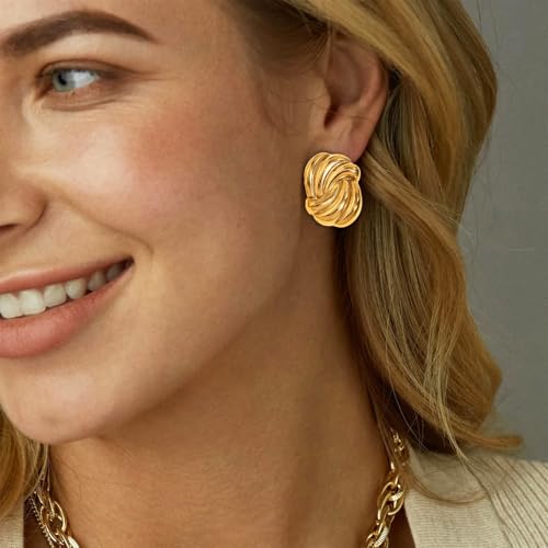 Chunky Gold Earrings for Women 18K Gold Plated Statement Earrings Trendy Minimalist Large Chunky Gold Studs Earrings4