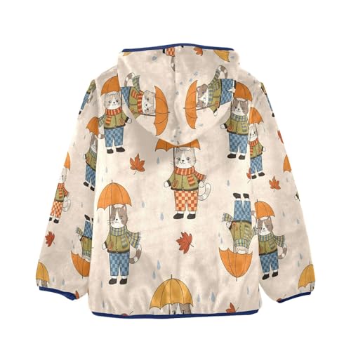 Cats with Umbrellas and Leaves Toddler Fleece Jacket Girl Boys Hooded Fleece Jacket Coat Warm Outwear Zip-up 3-10T2