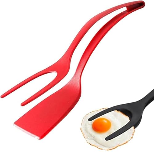 フライ返し ターナー キッチントング ヘラ キッチンターナー スパチュラ 卵焼き ハンバーグ 目玉焼き 餃子 トースト オムレツ ステーキ用 多機能 キッチンツール 耐熱 調理器具 北欧 便利グッズ ギフト (レッド)
