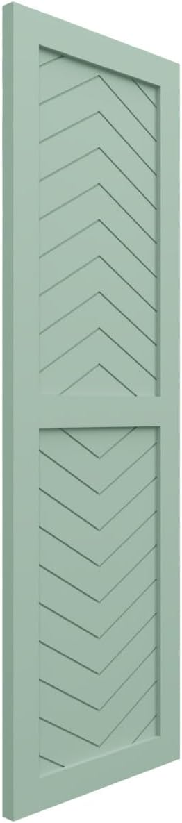 18"W x 27"H True Fit PVC Two Panel Chevron Modern Style Fixed Mount Shutters, Seaglass (Per Pair - Hardware Not Included)
