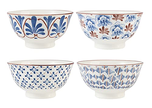 KKGUD Juego de 4 cuencos de cerámica pintados a mano para arroz, cereales, helados Cover