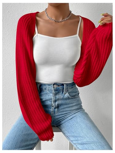 Image of Verdusa Women's Y2k Cropped Cardigan Sweaters Lightweight Knit Open Front Bolero Shrugs Spring Fall Outfits