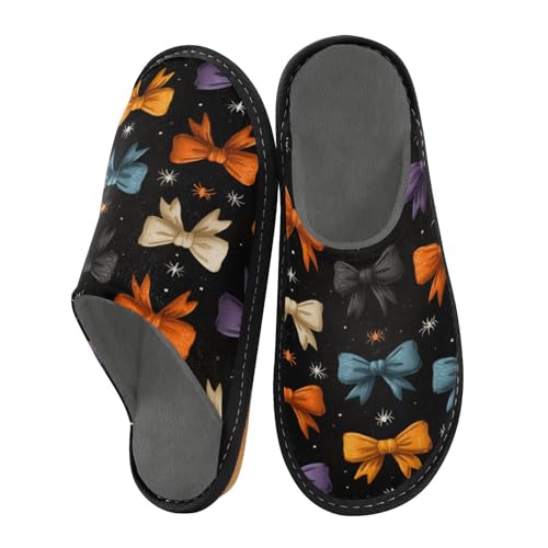 Slippers for Women Colorful Bows on Dark Soft Fuzzy Women's Slippers Indoor and Outdoor Shoes