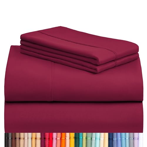 Image of LuxClub 4 PC Queen Sheet Set, Breathable Luxury Bed Sheets, Deep Pockets 18 inch Wrinkle Free Cooling Sheets Machine Washable Hotel Bedding Silky Soft - Burgundy Queen
