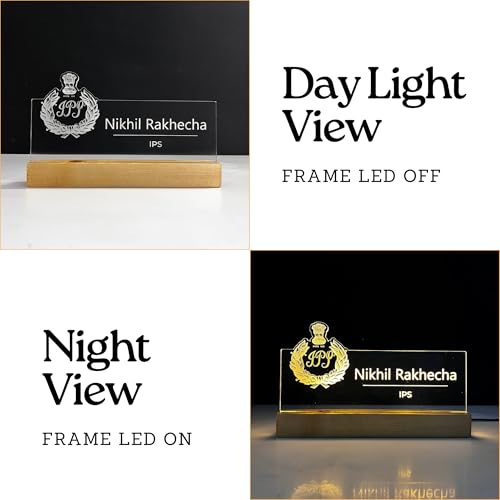 Image of WOWOOD Customized LED Name Plate for Office Desk Table Name Lamp Sign Gift For Officer IPS IAS IG IB DGI DGP Army Govenrment colonel Navy Defence Police Air Force Size (10 x 6 inch) (For Officer)