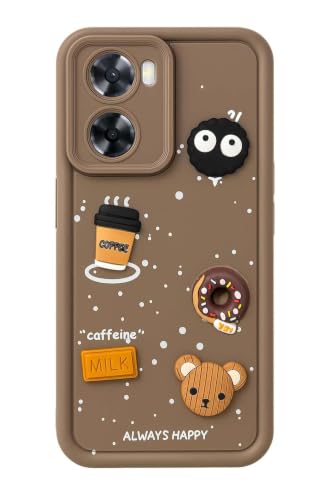 Image of Bintage Cute Fun Taddy Cartoon 3D Ball Bear Milk Donut Coffee Cup Silicon Case Full Body & Camera Protection Back Cover Compatible for Oppo K10 5G - Brown