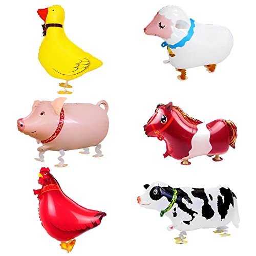 BLMHTWO 6 balões de animais de quinta, balões de animais para crianças, balões de quinta com 6 estilos diferentes, filme de alumínio, vários tamanhos e cores, balões de caminhada para festa