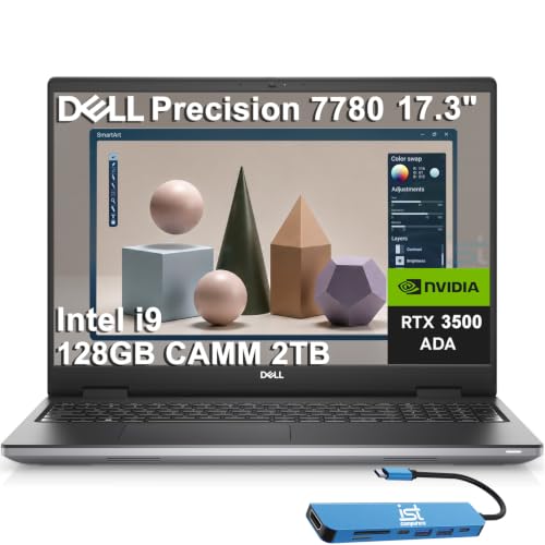 Image of Dell Precision 7000 7780 Mobile Workstation Laptop (NVIDIA RTX 3500 Ada 12GB, 17.3 inch FHD, Intel 24-Core i9-13950HX (> Ultra 9 285H), 128GB CAMM DDR5, 2TB SSD) Pro Max for Engineer, IST HUB, Win 11 Pro