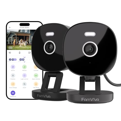 2K Security Camera Wired, Outdoor/Indoor for Home, Pet, Baby, Nanny, IP65 Waterproof Color Night Vision, White Light & Siren, Recording, Motion Detection, Works with Alexa,Black-2P 2Pack Bla