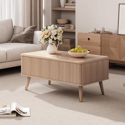 Lift Top Coffee Table with Storage for Living Room,38",Natural Oak - Image 3