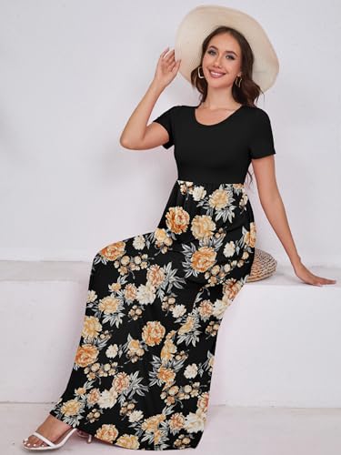 Image of DEARCASE Maxi Dress for Women Short Sleeve Casual Summer Loose Plain Comfy Long Dresses with Pockets
