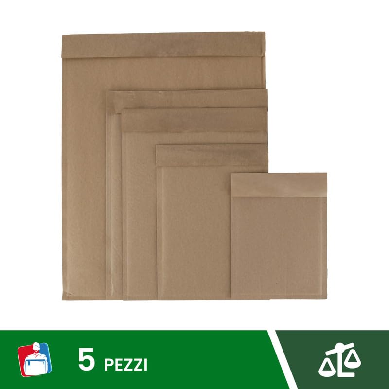 IMBALLAGGI 2000 - Buste Imbottite in Carta Certificata FSC con Cartone Ondulato - Confezione da 5 Pezzi, Dimensioni 180x260mm - Marrone - Ecologiche & Ideali per Spedizioni Sicure