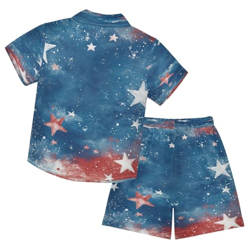 Boccsty Red White Blue Stars Firework Boy Summer Shorts Sets Hawaiian Toddler Boys T-Shirt & Pants 2 Pcs 3T2