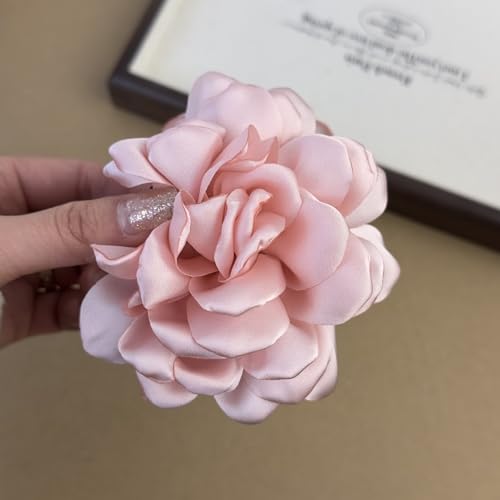 Image of Large Fabric Rose Flower Brooch Lapel Pins for Women Bride 7.5in Big Satin Camellia Flower Brooches Pin Dress Suit Ceremony Accessories Wedding Prom Jewelry Gifts