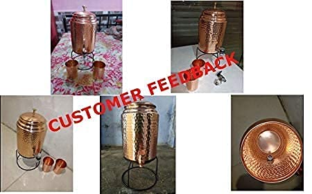 Image of SHANKAR & SONS Jointless Pure Copper Water Dispenser Matka Vessels Pot 5000 ml with Stand and 2 Glass (Brown)