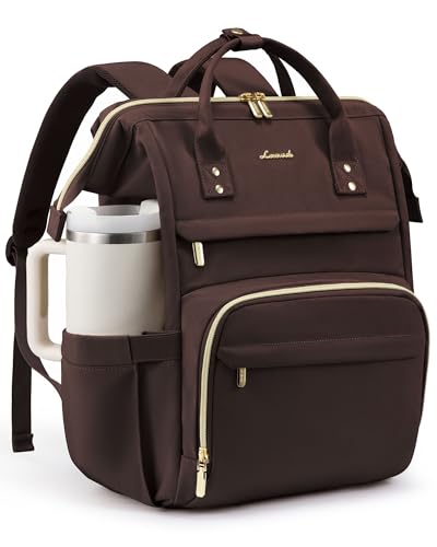 Image of LOVEVOOK Laptop Backpack for Women with Giant Tumbler Holder Pocket,15.6 inch Waterproof Travel Backpack Purse Computer Laptop Bag,Professional Work College Nurse Teacher Backpack Personal Item,Coffee