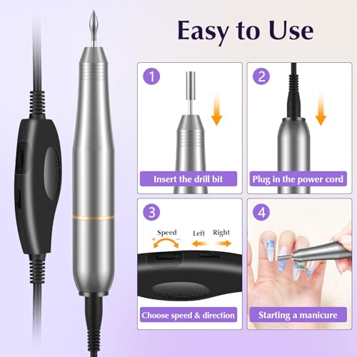 Ajgvq Electric Nail Drill, 20000RPM Adjustable Speed Manicure Pedicure Set including 6 Drill Bits, Low Vibration Low Noise - Image 4