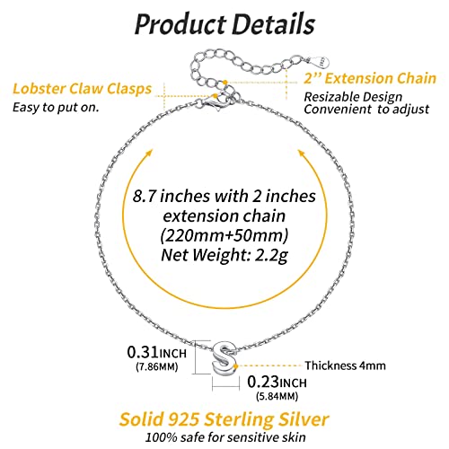 Chicsilver Dainty Initial Ankle Bracelets For Women Sterling Silver Anklet With Initial S Letter Anklets Minimalist Summer Beach Foot Chain Personalized Alphabet Jewelry #TOP4