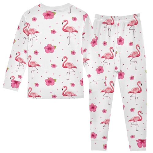 ODAWA Flamingos Pink Flowers Footless Clothes Fall/winter Nightclothes 2 Piece Set 18M2