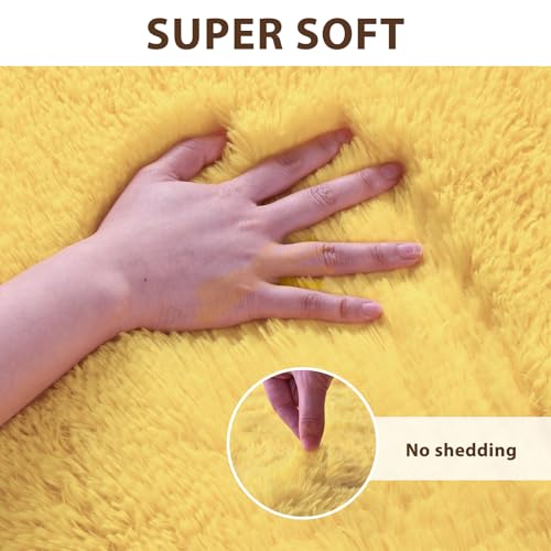 8x10 Area Rugs for Living Room Shag Fluffy Rug Bedroom Plush Carpet Non Slip for Nursery Kids PlayRoom Home Decor Aesthetic,Light Yellow