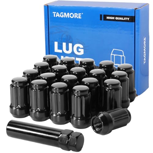 TAGMORE 20pcs M12x1.5 Spline Lug Nuts - Compatible with 1998-2022 Honda Accord/CRV, 1983-2020 Toyota Camry, 1996-2013 RAV4, One-Piece Design Factory Wheel Lug Nut Set with Socket Key (Black)